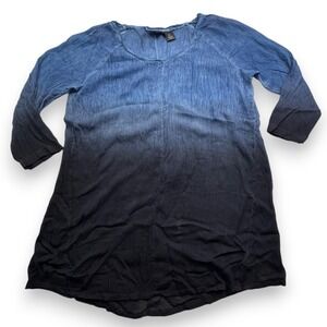 DKNY Jeans Womens Blue Ombre Dip Dye 3/4 Sleeve Viscose Tunic Top Large J9442030